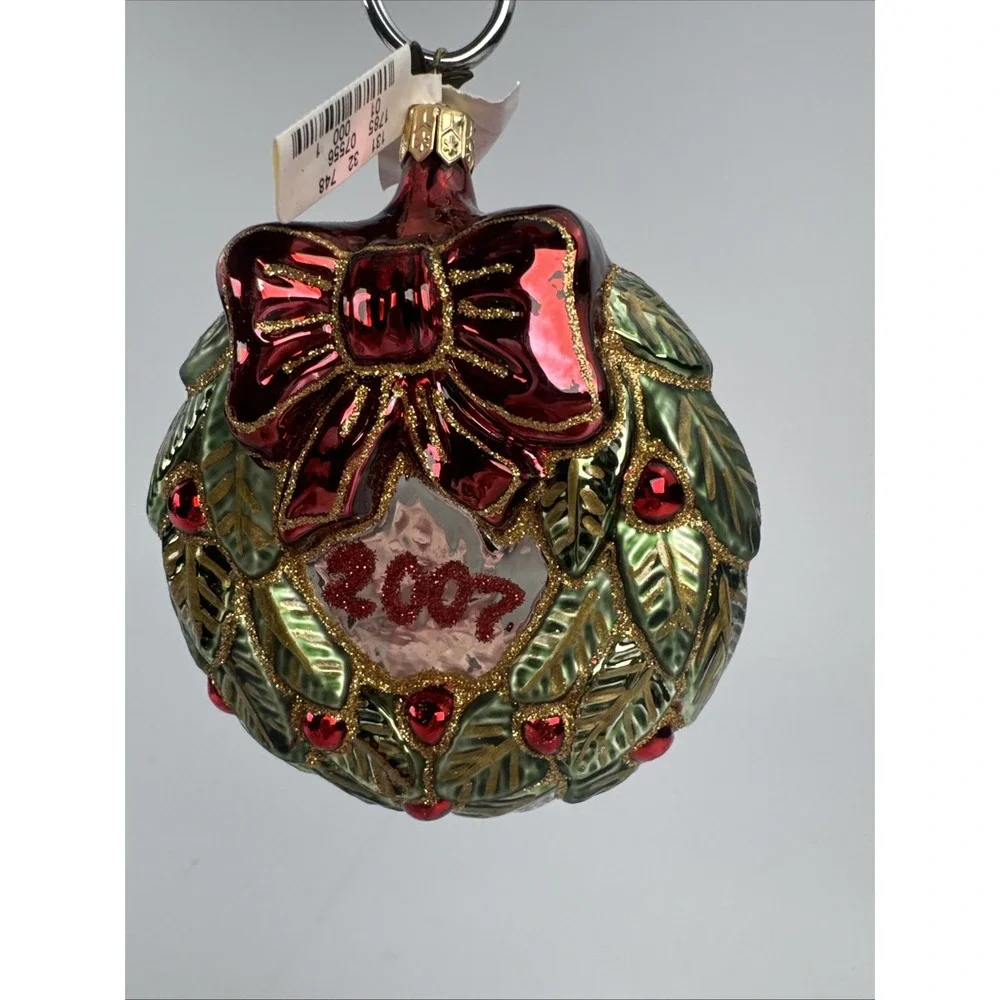 Christopher Radko 2007 Holiday‎ Wreath Glass Ornament Made in Poland  10415071